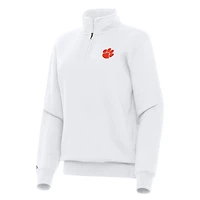 Women's Antigua White Clemson Tigers Victory Quarter-Zip Sweatshirt