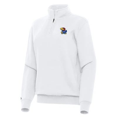 Women's Antigua White Kansas Jayhawks Victory Quarter-Zip Sweatshirt