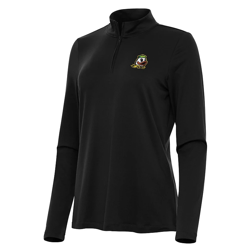 Women's Antigua Black Oregon Ducks Reprocess Quarter-Zip Top