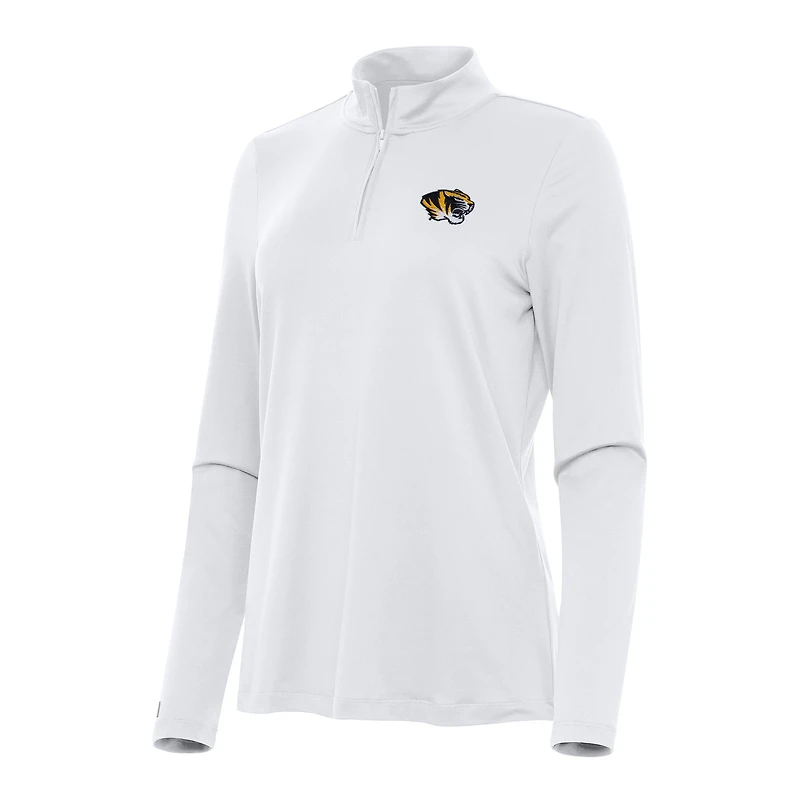 Women's Antigua White Missouri Tigers Reprocess Quarter-Zip Top