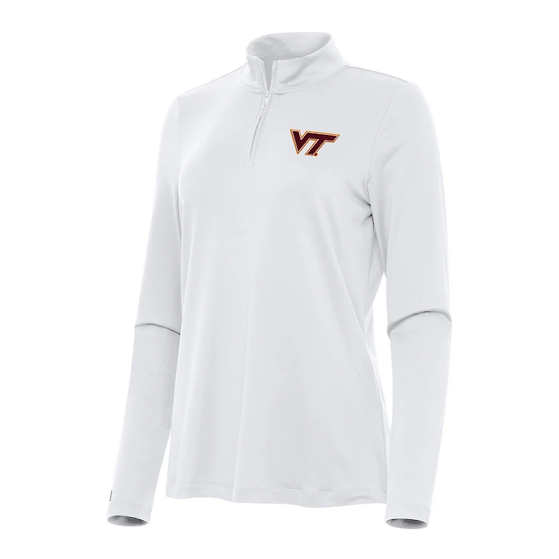 Women's Antigua White Virginia Tech Hokies Reprocess Quarter-Zip Top