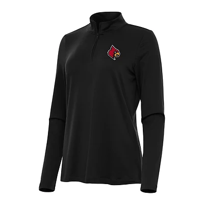 Women's Antigua Black Louisville Cardinals Reprocess Quarter-Zip Top