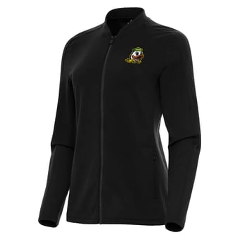 Women's Antigua Black Oregon Ducks Continual Full-Zip Jacket