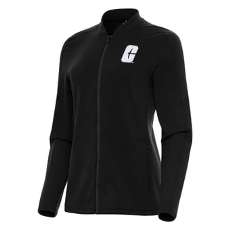 Women's Antigua Black Charlotte 49ers Continual Full-Zip Jacket