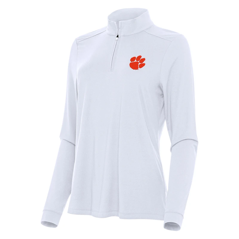 Women's Antigua White Clemson Tigers Intent Quarter-Zip Top