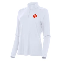 Women's Antigua White Clemson Tigers Intent Quarter-Zip Top