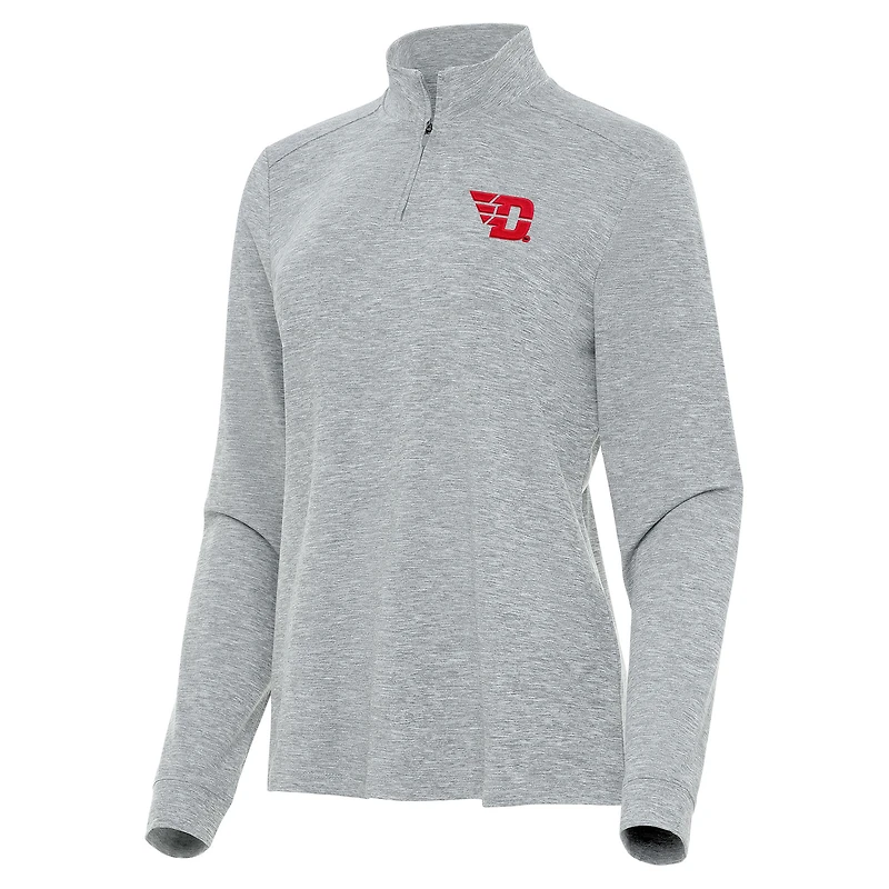 Women's Antigua  Heather Gray Dayton Flyers Mentor Long Sleeve Quarter-Zip Mock Polo