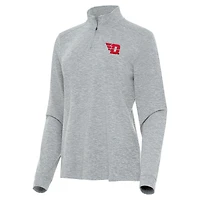 Women's Antigua  Heather Gray Dayton Flyers Mentor Long Sleeve Quarter-Zip Mock Polo