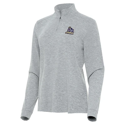 Women's Antigua Heather Gray James Madison Dukes Mentor Long Sleeve Quarter-Zip Mock Polo