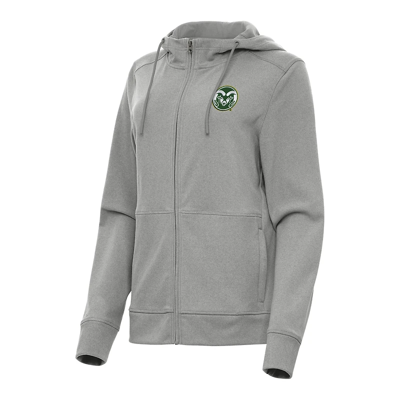 Women's Antigua Heather Gray Colorado State Rams Seeker Full-Zip Hoodie