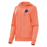 Women's Antigua Heather Orange Boise State Broncos Seeker Full-Zip Hoodie
