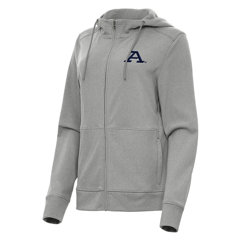 Women's Antigua Heather Gray Akron Zips Seeker Full-Zip Hoodie