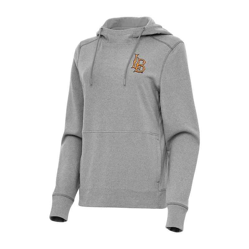 Women's Antigua Heather Gray Cal State Long Beach The Beach Justice Pullover Hoodie