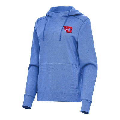 Women's Antigua Heather Blue Dayton Flyers Justice Pullover Hoodie