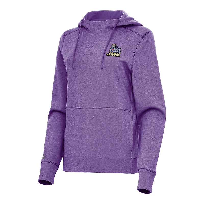 Women's Antigua Heather Purple James Madison Dukes Justice Pullover Hoodie