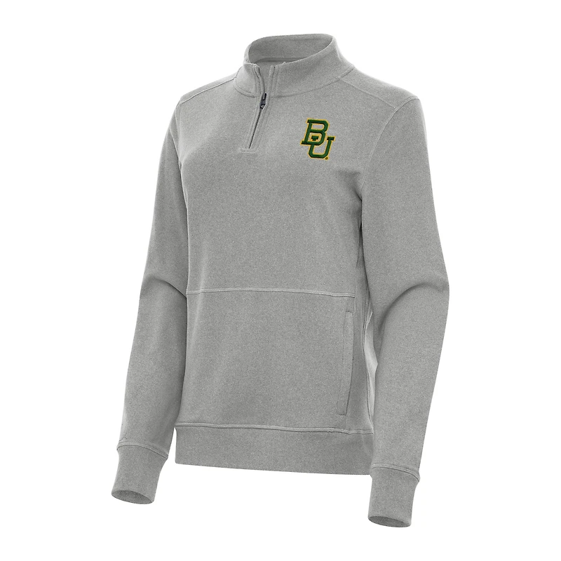 Women's Antigua Heather Gray Baylor Bears Crush Quarter-Zip Fleece Sweatshirt