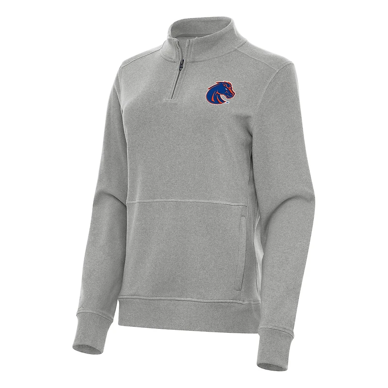Women's Antigua Heather Boise State Broncos Crush Quarter-Zip Fleece Sweatshirt