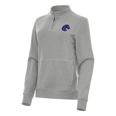 Women's Antigua Heather Boise State Broncos Crush Quarter-Zip Fleece Sweatshirt