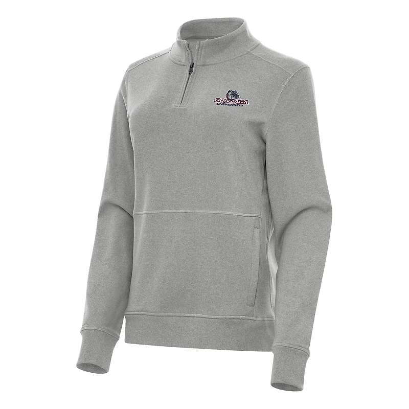 Women's Antigua Heather Gray Gonzaga Bulldogs Crush Quarter-Zip Fleece Sweatshirt