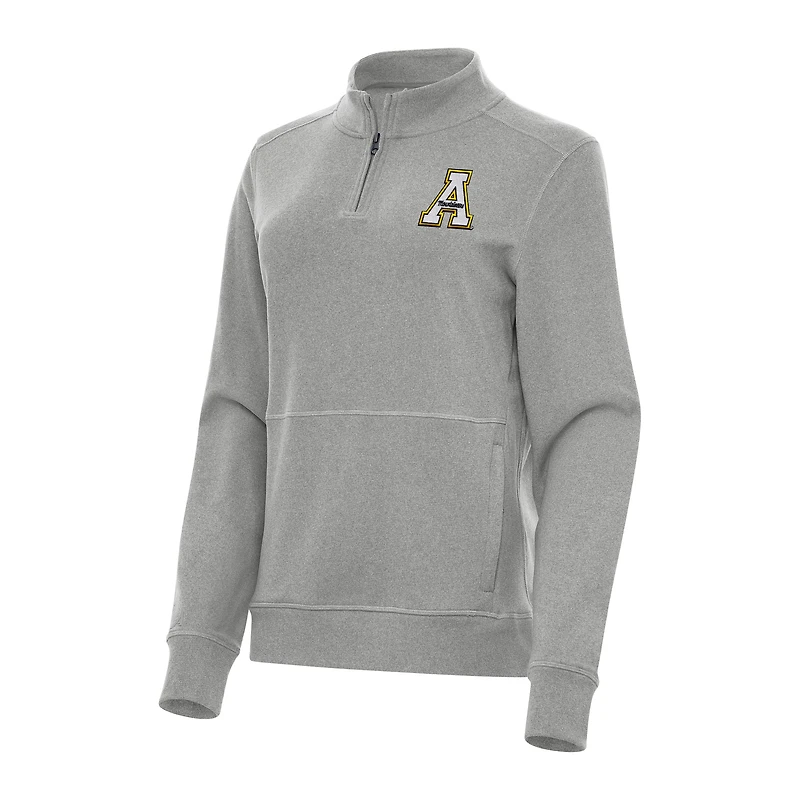 Women's Antigua Heather Gray Appalachian State Mountaineers Crush Quarter-Zip Fleece Sweatshirt