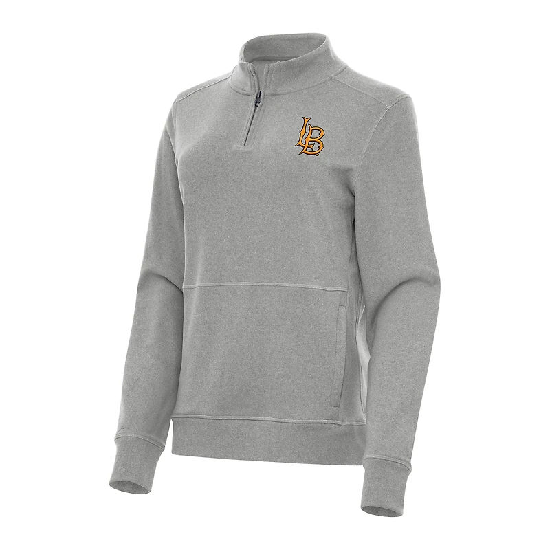 Women's Antigua Heather Gray Cal State Long Beach The Beach Crush Quarter-Zip Fleece Sweatshirt