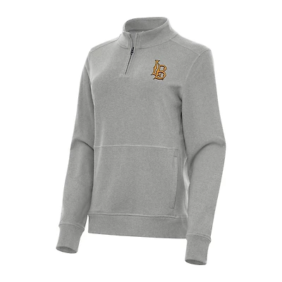 Women's Antigua Heather Gray Cal State Long Beach The Beach Crush Quarter-Zip Fleece Sweatshirt