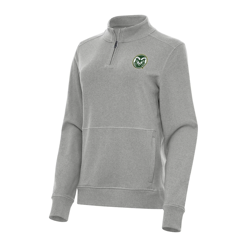 Women's Antigua Heather Gray Colorado State Rams Crush Quarter-Zip Fleece Sweatshirt