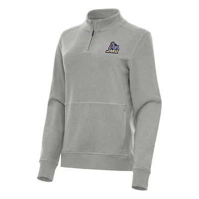 Women's Antigua Heather Gray James Madison Dukes Crush Quarter-Zip Fleece Sweatshirt