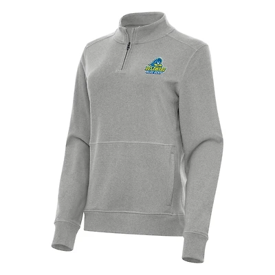 Women's Antigua Heather Gray Delaware Fightin' Blue Hens Crush Quarter-Zip Fleece Sweatshirt