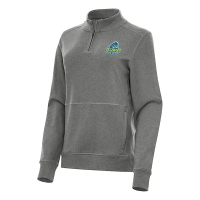 Women's Antigua Heather Charcoal Delaware Fightin' Blue Hens Crush Quarter-Zip Fleece Sweatshirt