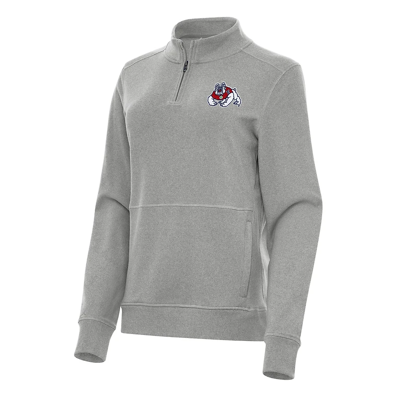 Women's Antigua Heather Fresno State Bulldogs Crush Quarter-Zip Fleece Sweatshirt