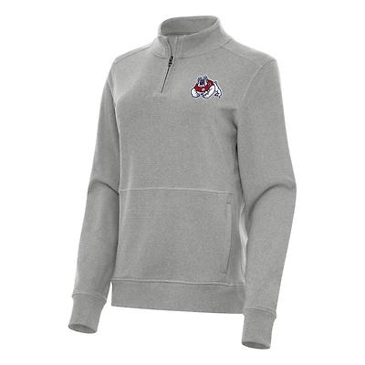 Women's Antigua Heather Fresno State Bulldogs Crush Quarter-Zip Fleece Sweatshirt