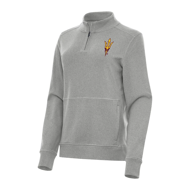 Women's Antigua Heather Gray Arizona State Sun Devils Crush Quarter-Zip Fleece Sweatshirt
