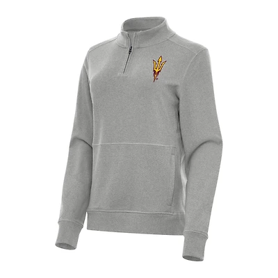 Women's Antigua Heather Gray Arizona State Sun Devils Crush Quarter-Zip Fleece Sweatshirt