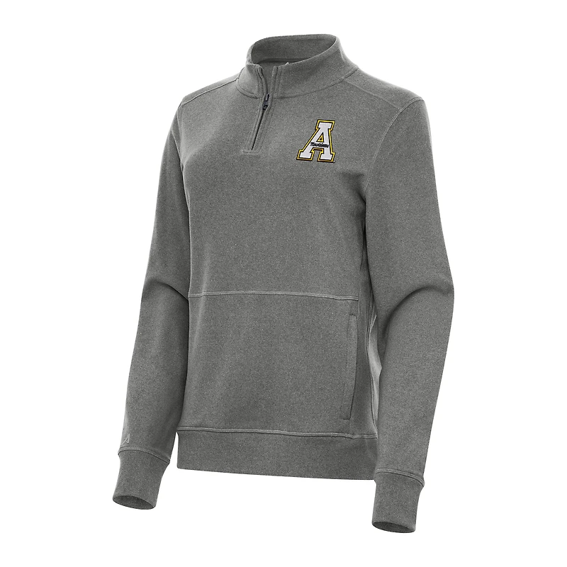 Women's Antigua Heather Charcoal Appalachian State Mountaineers Crush Quarter-Zip Fleece Sweatshirt