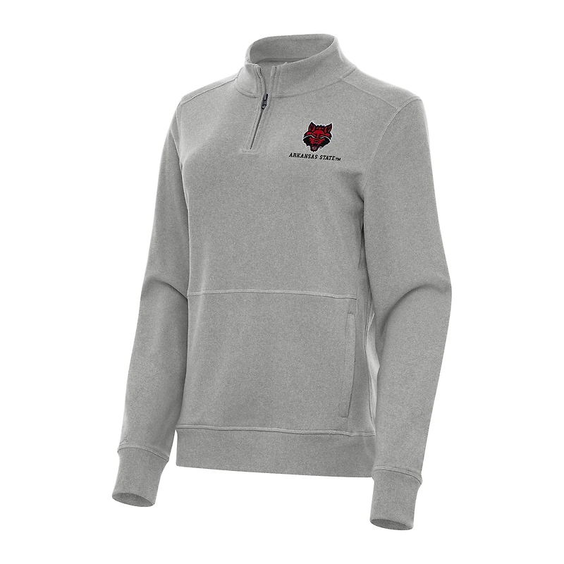 Women's Antigua Heather Gray Arkansas State Red Wolves Crush Quarter-Zip Fleece Sweatshirt