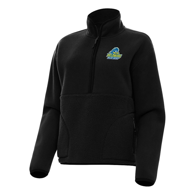 Women's Antigua Black Delaware Fightin' Blue Hens Figure Half-Zip Pullover Sweatshirt