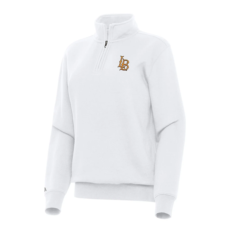 Women's Antigua White Cal State Long Beach The Beach Victory Quarter-Zip Sweatshirt