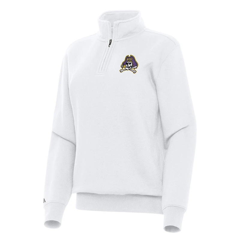 Women's Antigua White ECU Pirates Victory Quarter-Zip Sweatshirt