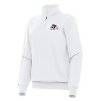 Women's Antigua White Fresno State Bulldogs Victory Quarter-Zip Sweatshirt