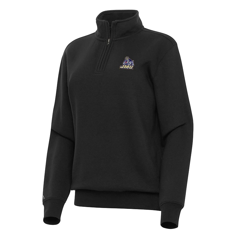 Women's Antigua Black James Madison Dukes Victory Quarter-Zip Sweatshirt