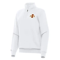 Women's Antigua White Iowa State Cyclones Victory Quarter-Zip Sweatshirt