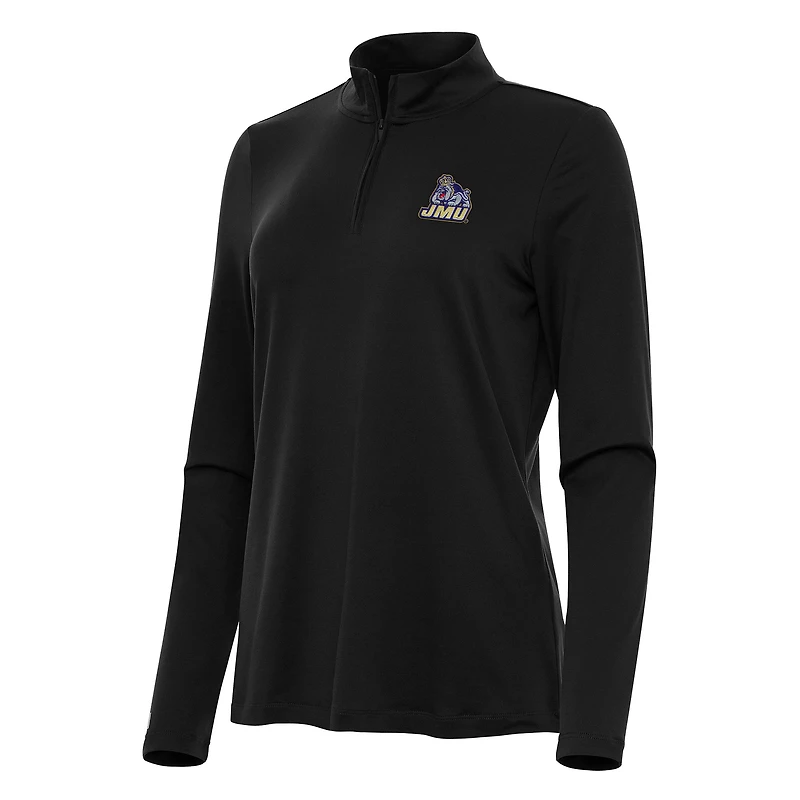 Women's Antigua Black James Madison Dukes Reprocess Quarter-Zip Top