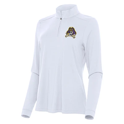 Women's Antigua White ECU Pirates Intent Quarter-Zip Top