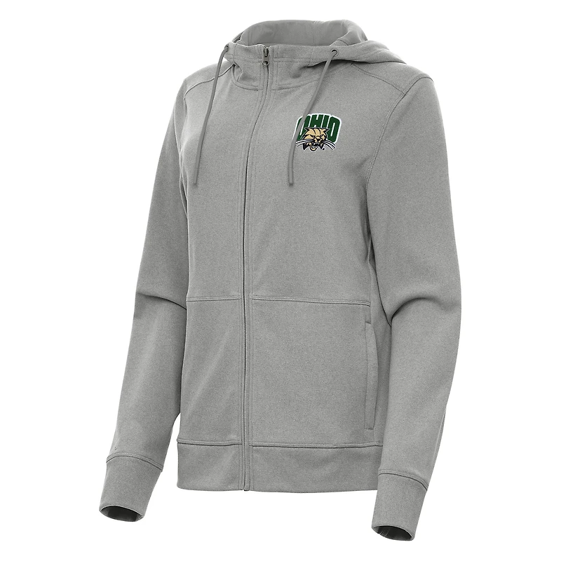 Women's Antigua Heather Gray Ohio Bobcats Seeker Full-Zip Hoodie
