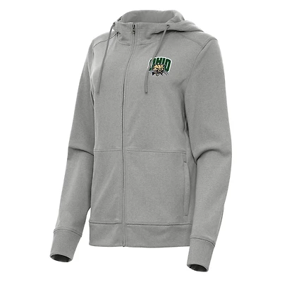 Women's Antigua Heather Gray Ohio Bobcats Seeker Full-Zip Hoodie