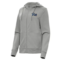 Women's Antigua Heather Gray Pitt Panthers Seeker Full-Zip Hoodie
