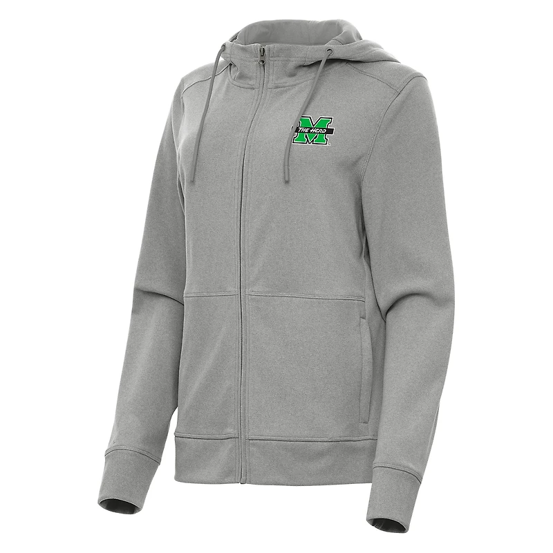 Women's Antigua Heather Gray Marshall Thundering Herd Seeker Full-Zip Hoodie