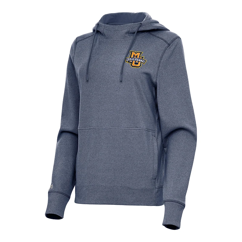 Women's Antigua Heather Navy Marquette Golden Eagles Justice Pullover Hoodie
