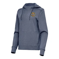 Women's Antigua Heather Navy Marquette Golden Eagles Justice Pullover Hoodie